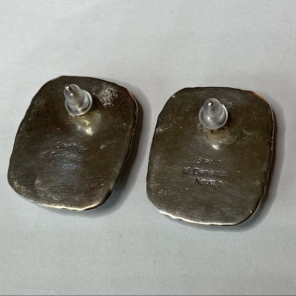 Navajo Sterling Silver Turquoise Will Denetdale Pierced Earrings Post - Picture 8 of 8